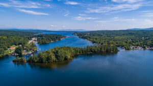 Aerial view of Lake Winnisquam and Sanbornton, New Hampshire