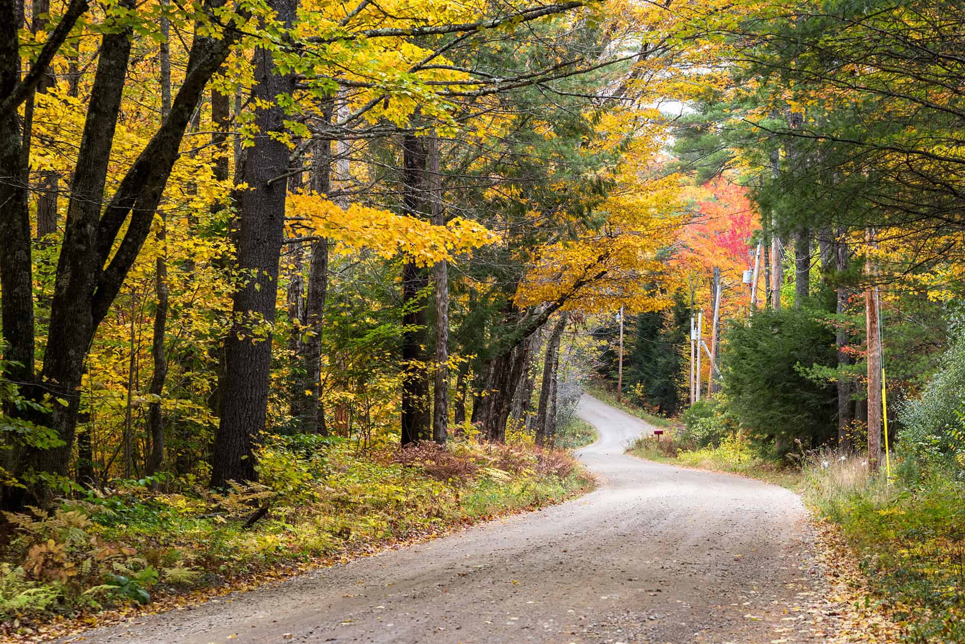 Winding country road in rural New Hampshire